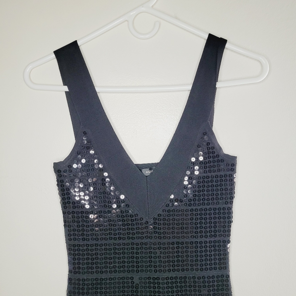 Aqua Sequin Mini little Black Dress Womens Small V-Neck Cocktail Party Club Sexy - Picture 4 of 10